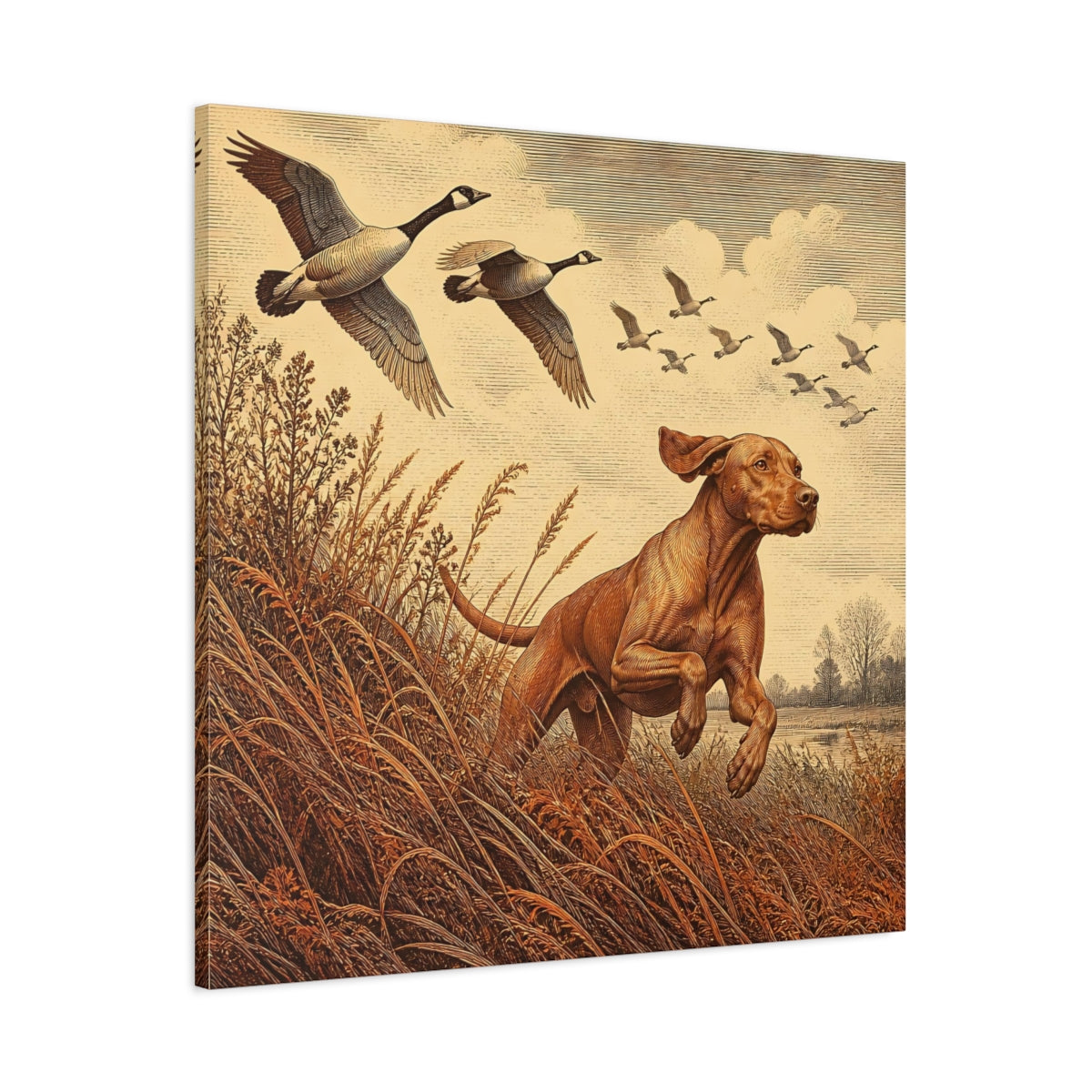 Main Mockup. Vizsla Pet In Field shown as canvas print