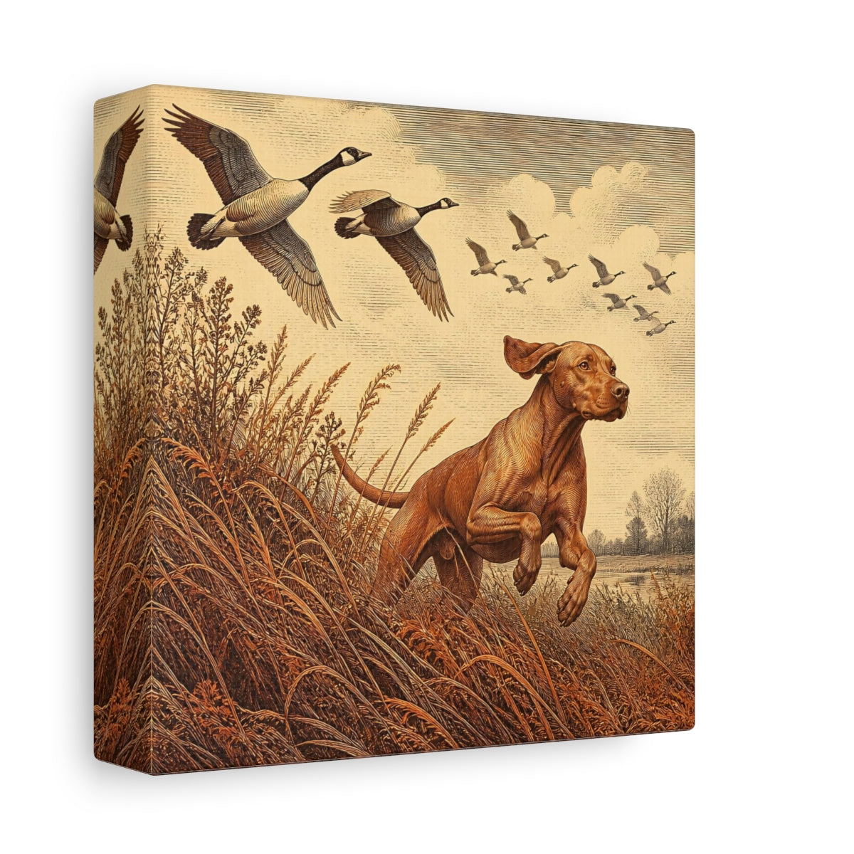 Side Mockup 2. Vizsla Pet In Field shown as canvas print