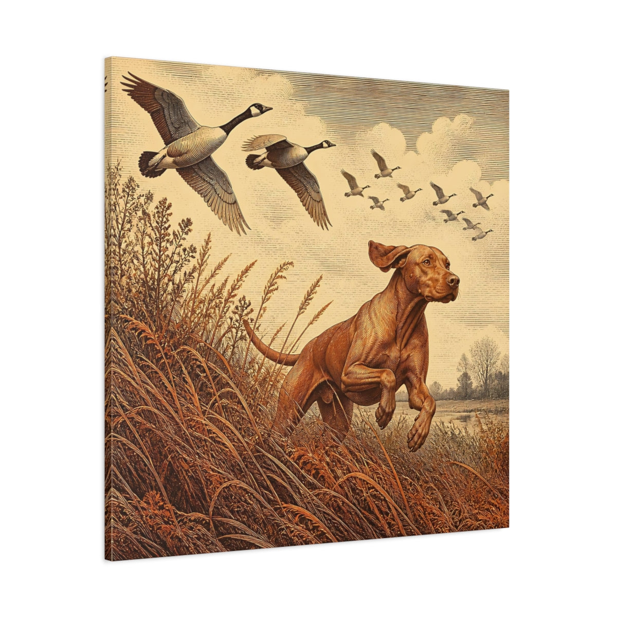 Side Mockup 1. Vizsla Pet In Field shown as canvas print