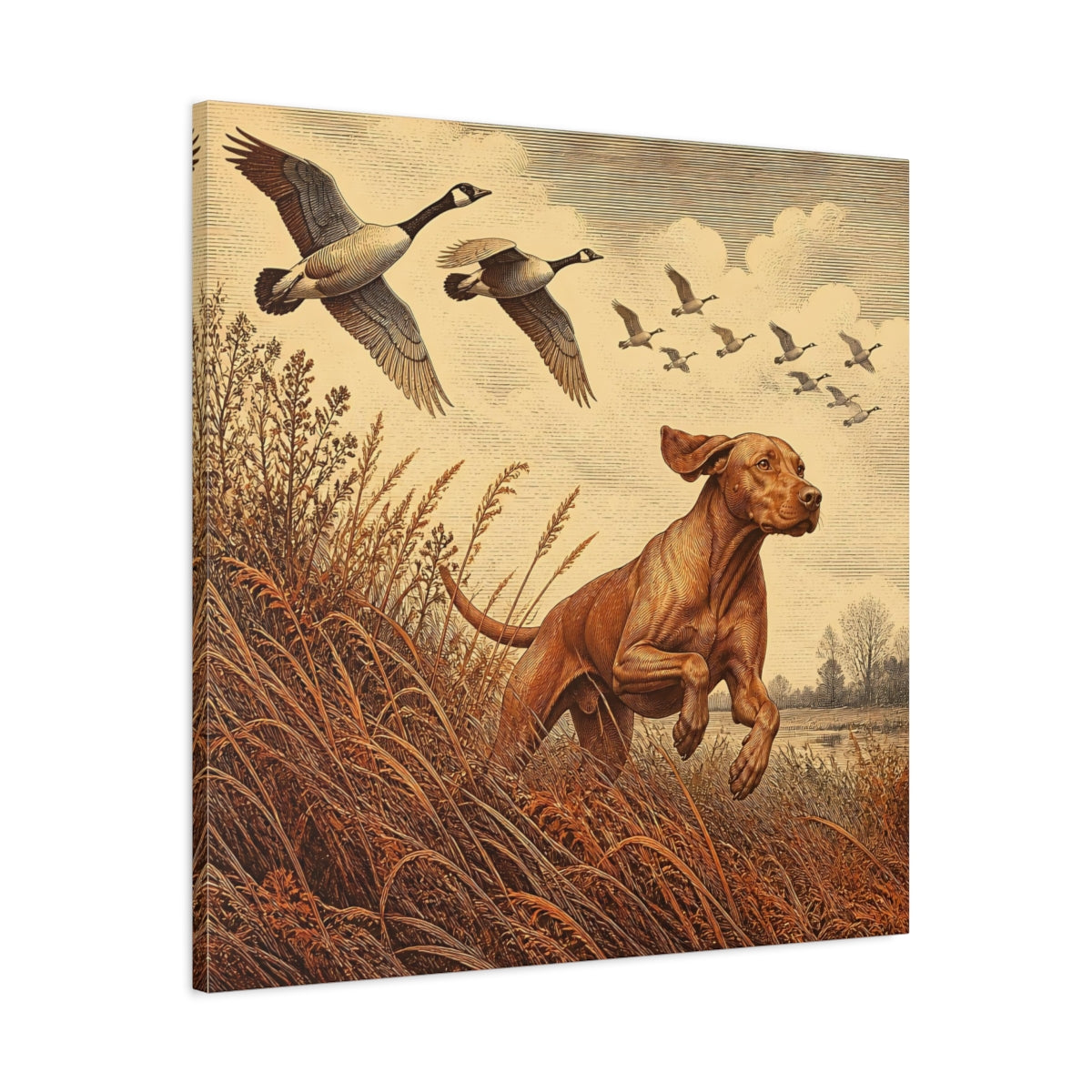 Side Mockup 3. Vizsla Pet In Field shown as canvas print