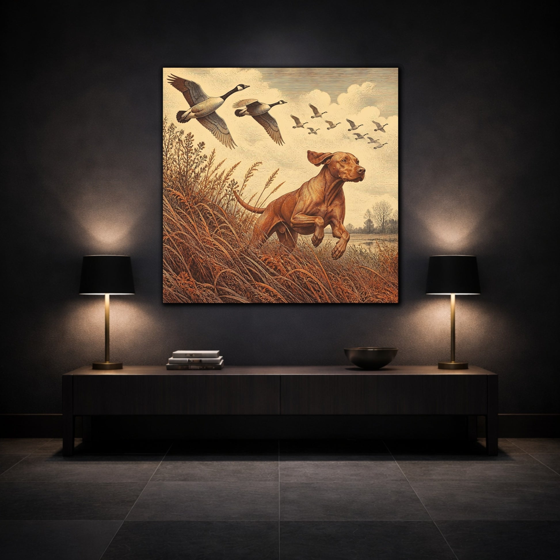 Mockup 3. Vizsla Pet In Field shown as canvas print