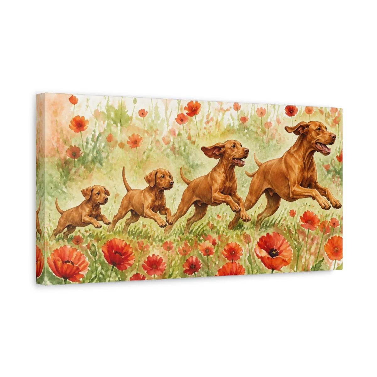 Side Mockup 3. Vizsla Pets In Poppies shown as canvas print