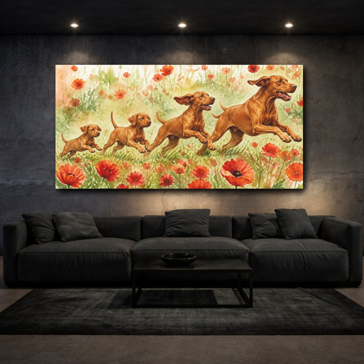 Mockup 3. Vizsla Pets In Poppies shown as canvas print