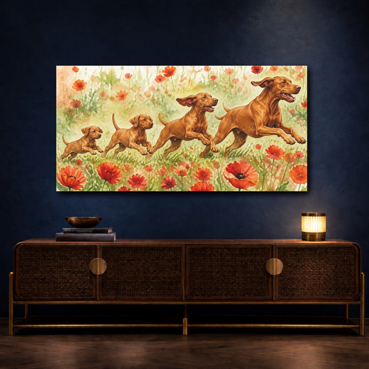 Mockup 4. Vizsla Pets In Poppies shown as canvas print