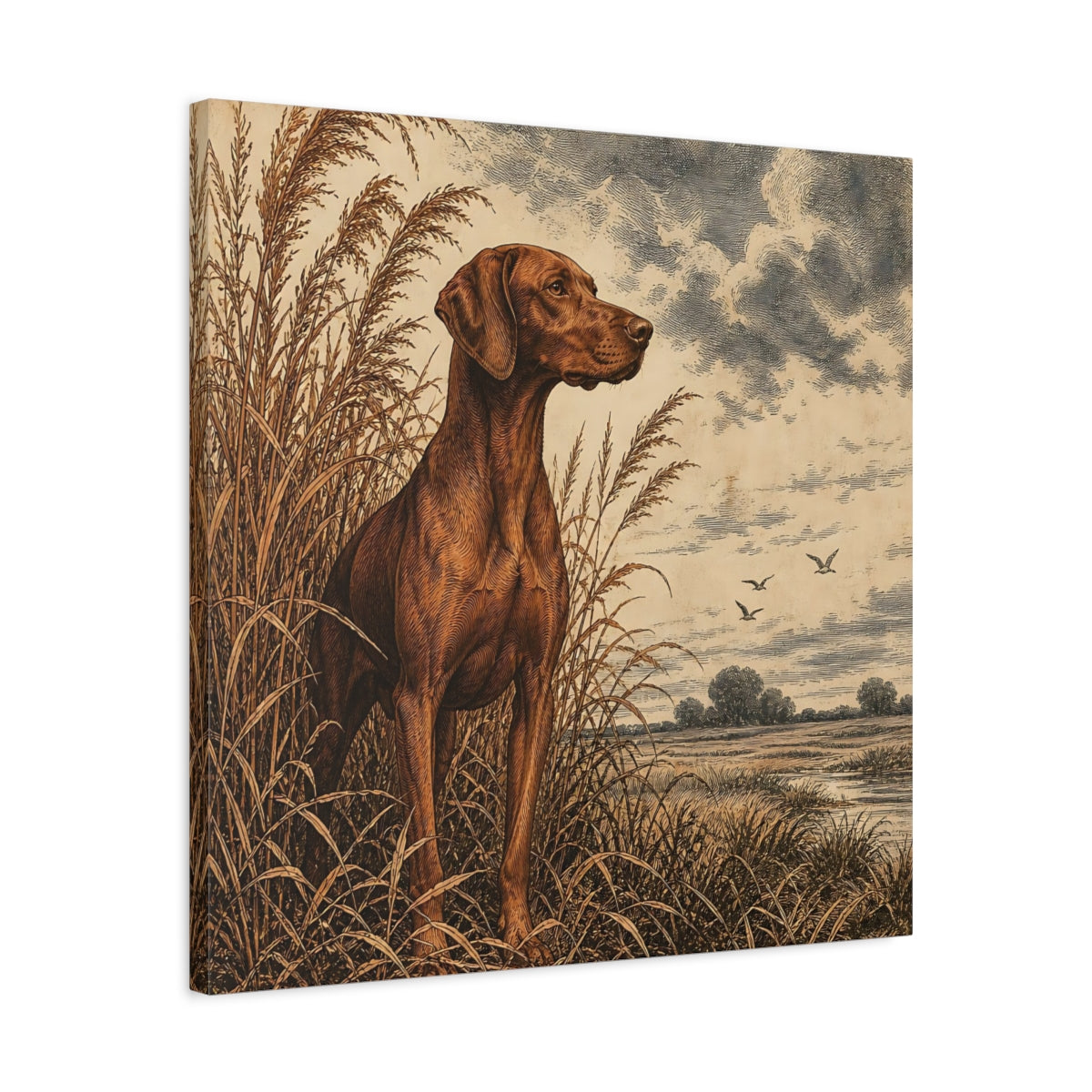 Side Mockup 4. Vizsla Pets Portrait shown as canvas print