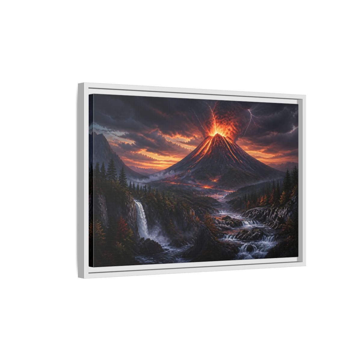Side Mockup 1. Volcanic Eruption At Dusk shown as framed canvas print
