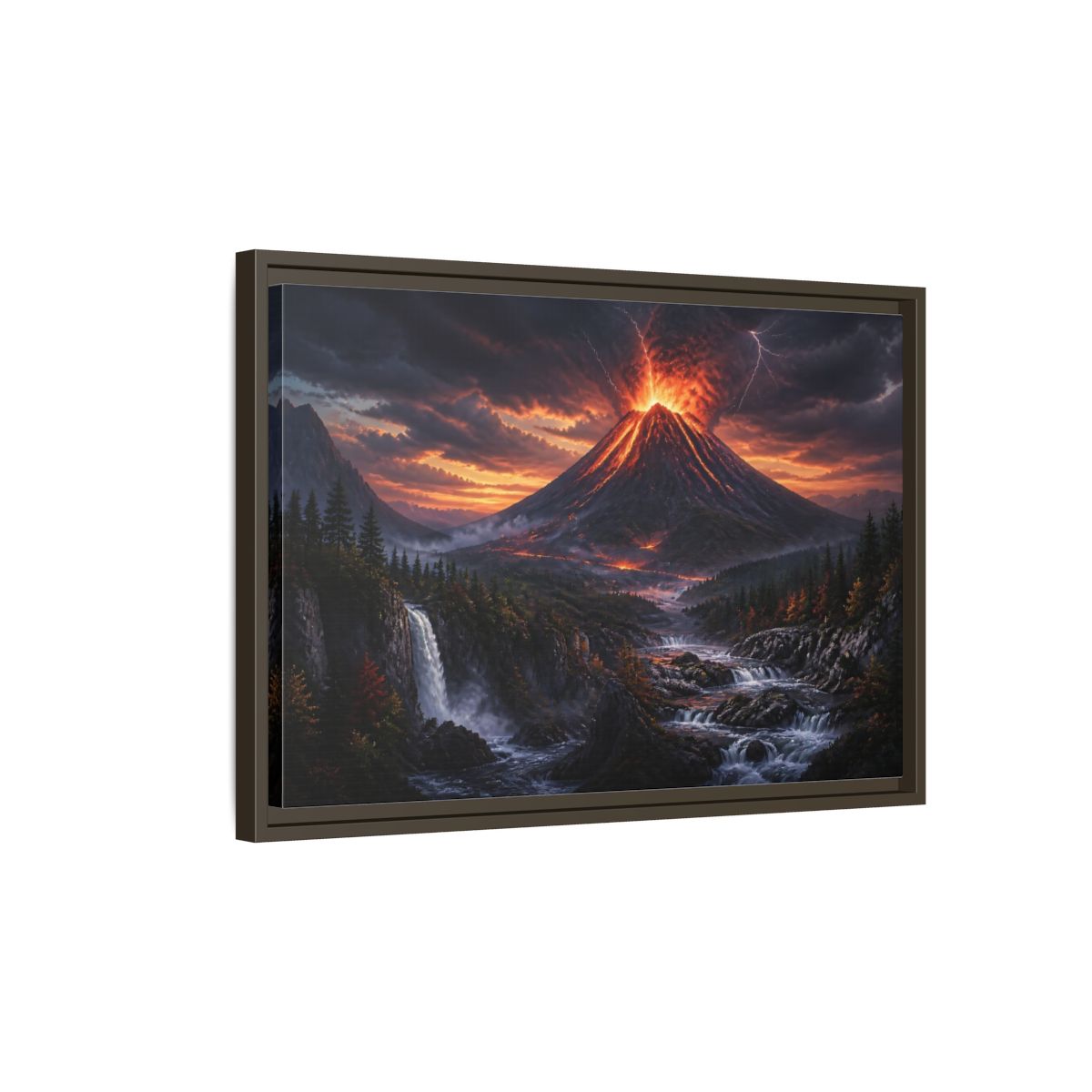 Side Mockup 2. Volcanic Eruption At Dusk shown as framed canvas print