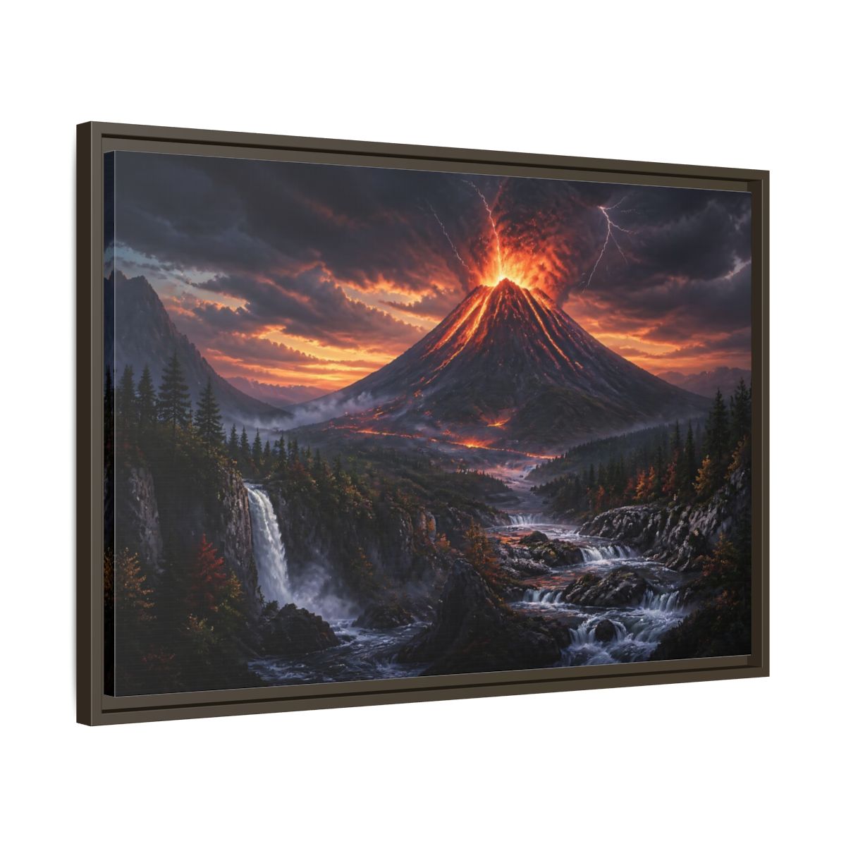 Side Mockup 11. Volcanic Eruption At Dusk shown as framed canvas print