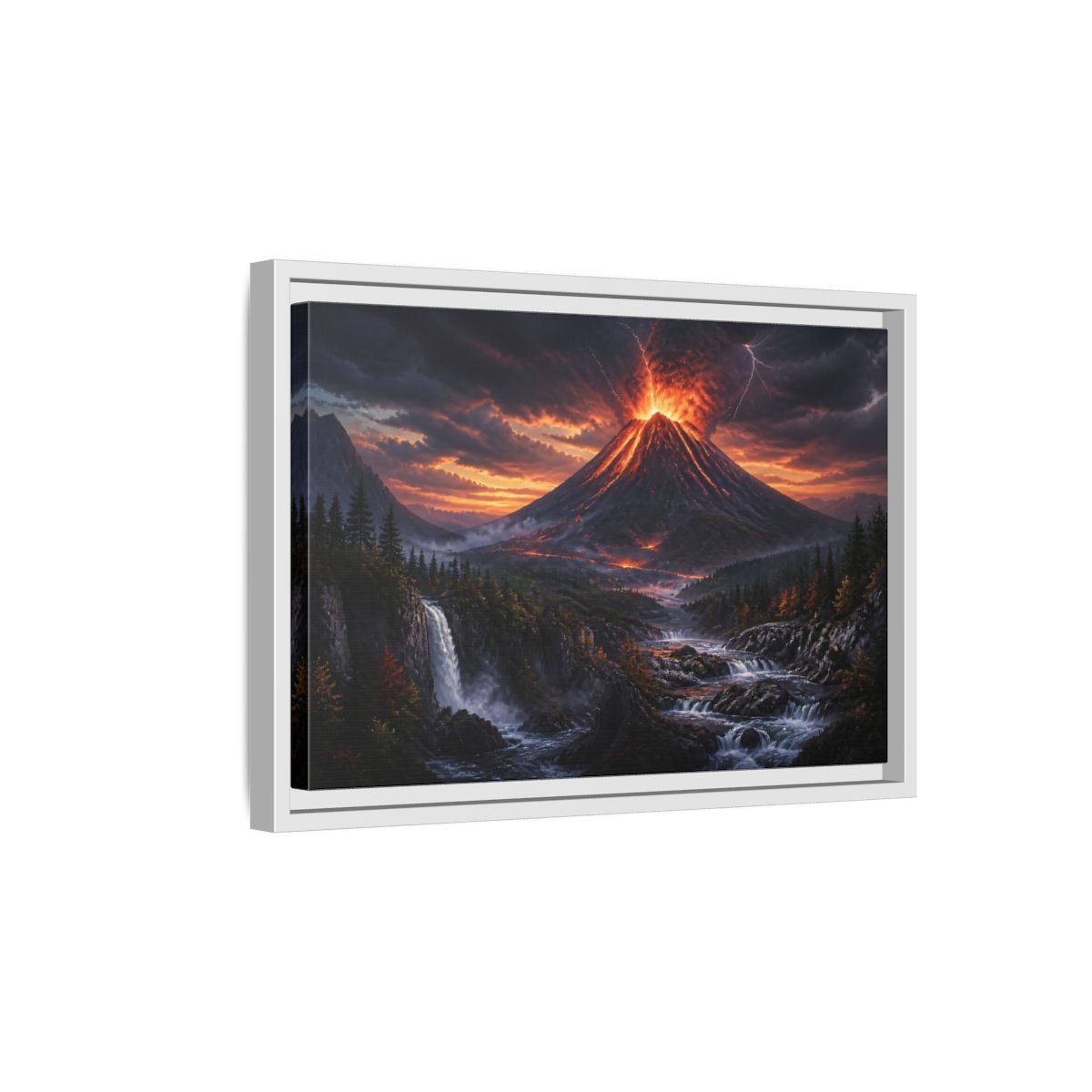 Side Mockup 4. Volcanic Eruption At Dusk shown as framed canvas print