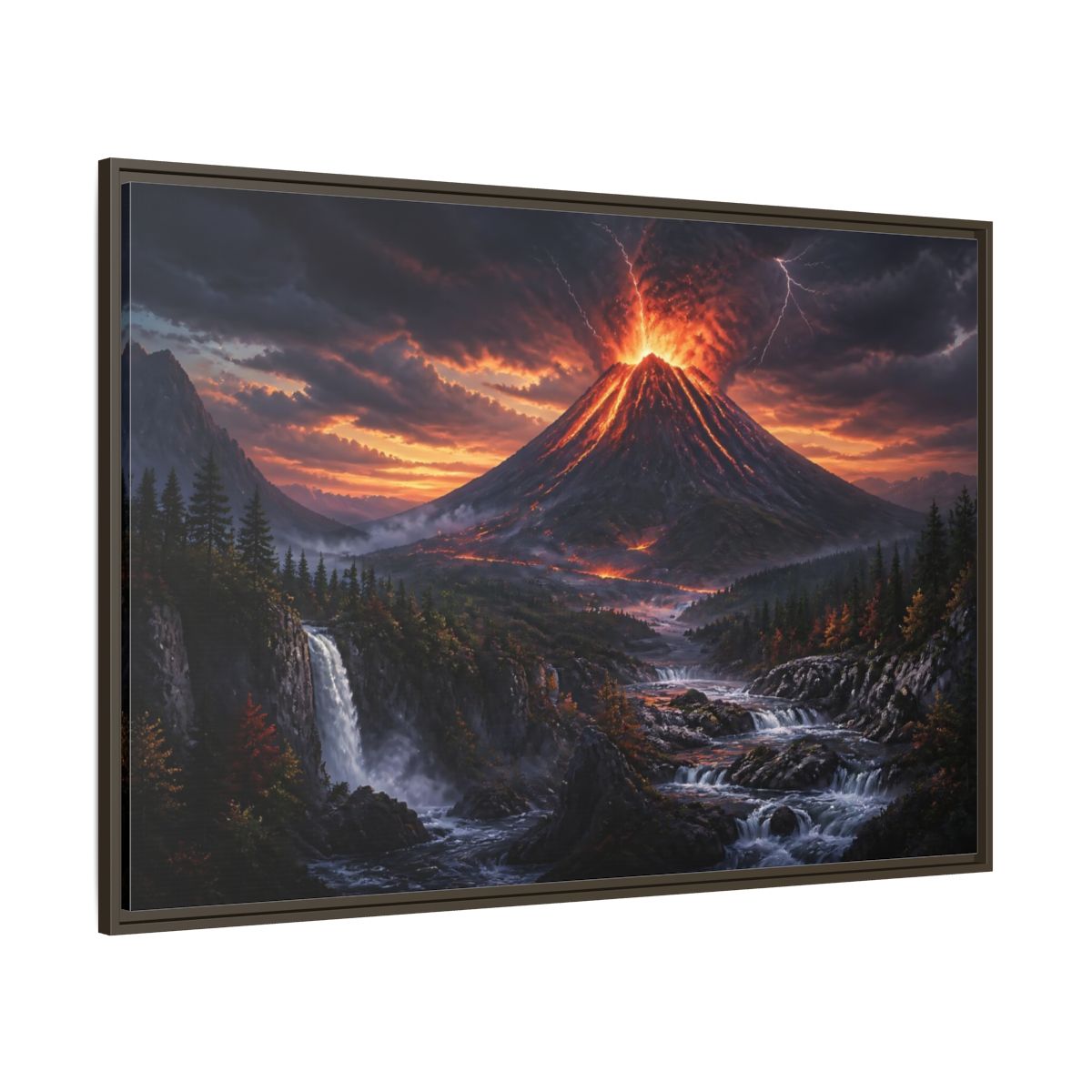 Side Mockup 8. Volcanic Eruption At Dusk shown as framed canvas print