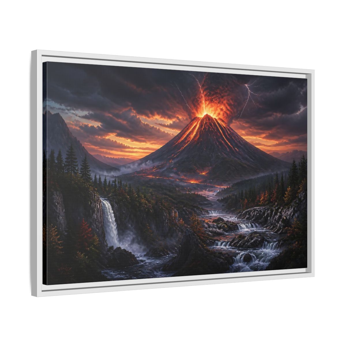 Side Mockup 10. Volcanic Eruption At Dusk shown as framed canvas print