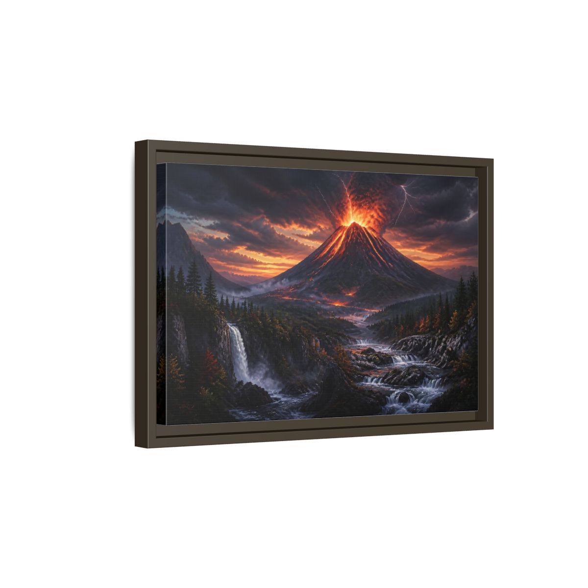 Side Mockup 5. Volcanic Eruption At Dusk shown as framed canvas print