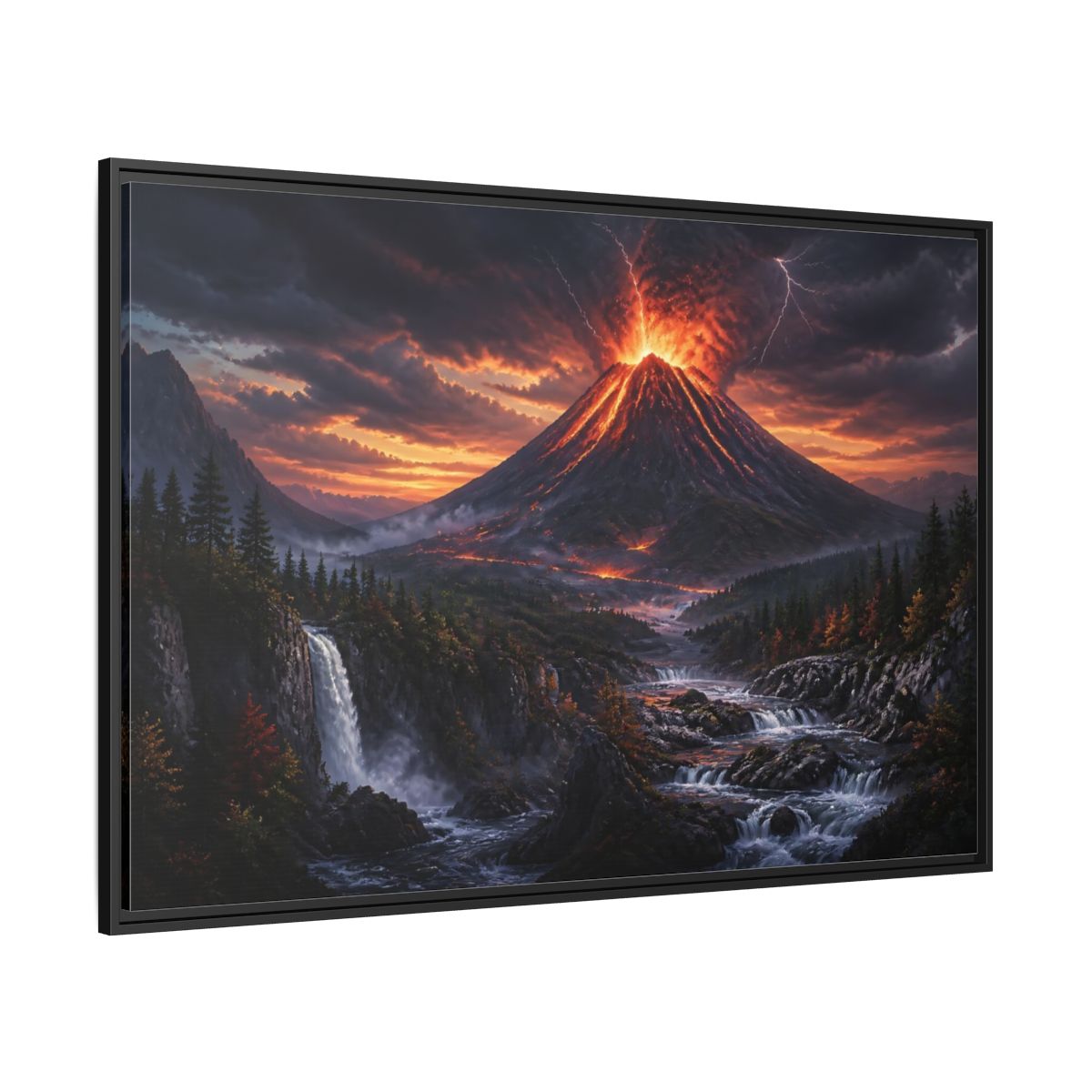 Side Mockup 12. Volcanic Eruption At Dusk shown as framed canvas print
