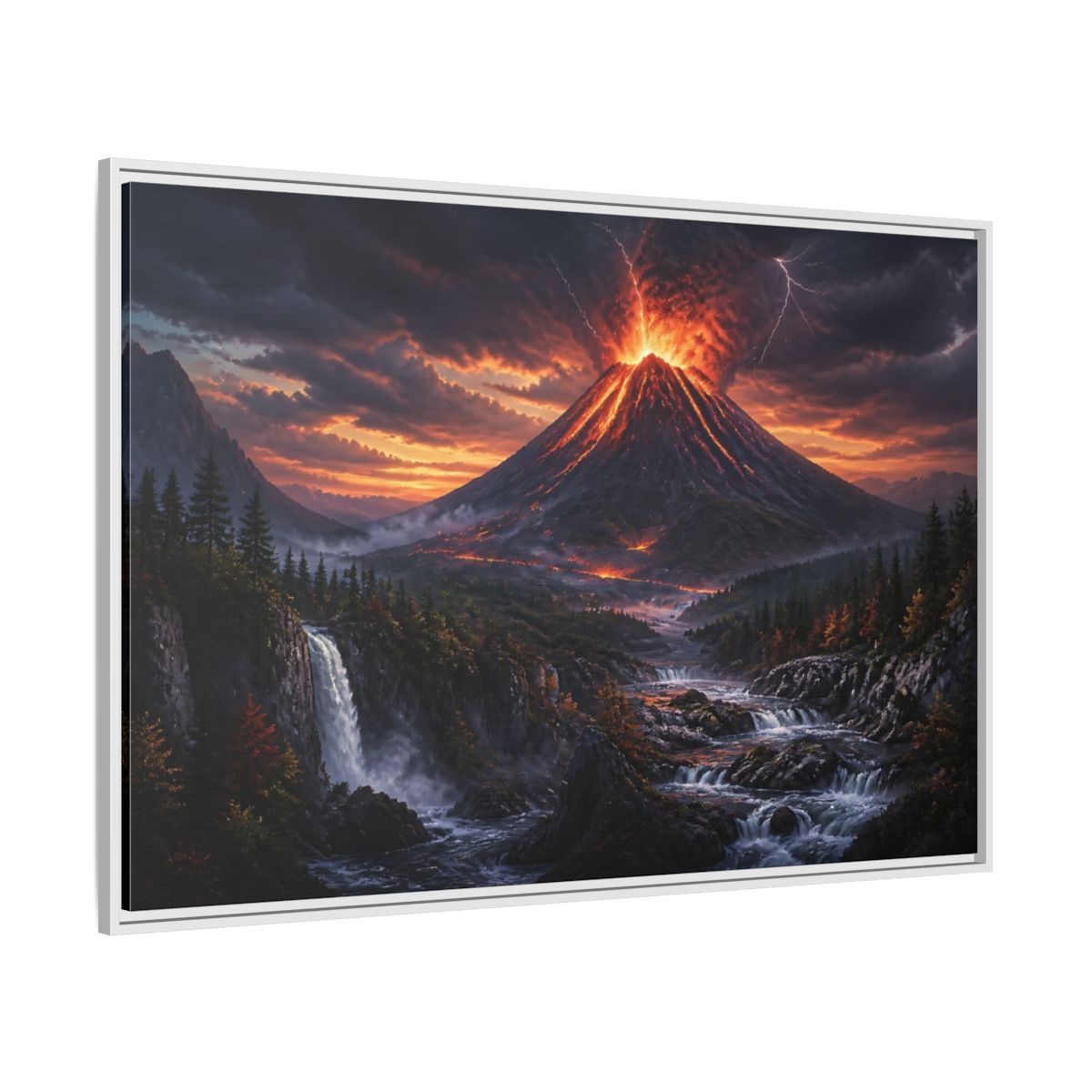 Side Mockup 7. Volcanic Eruption At Dusk shown as framed canvas print