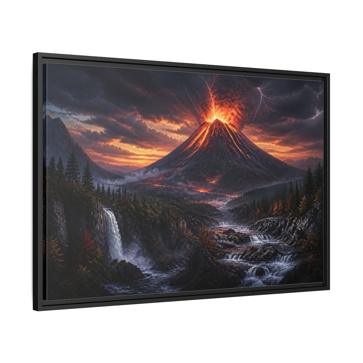 Side Mockup 13. Volcanic Eruption At Dusk shown as framed canvas print