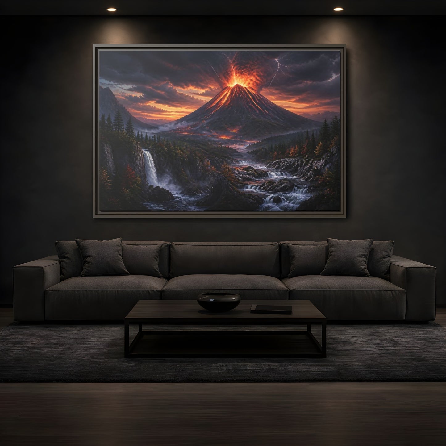 Mockup 3. Volcanic Eruption At Dusk shown as framed canvas print