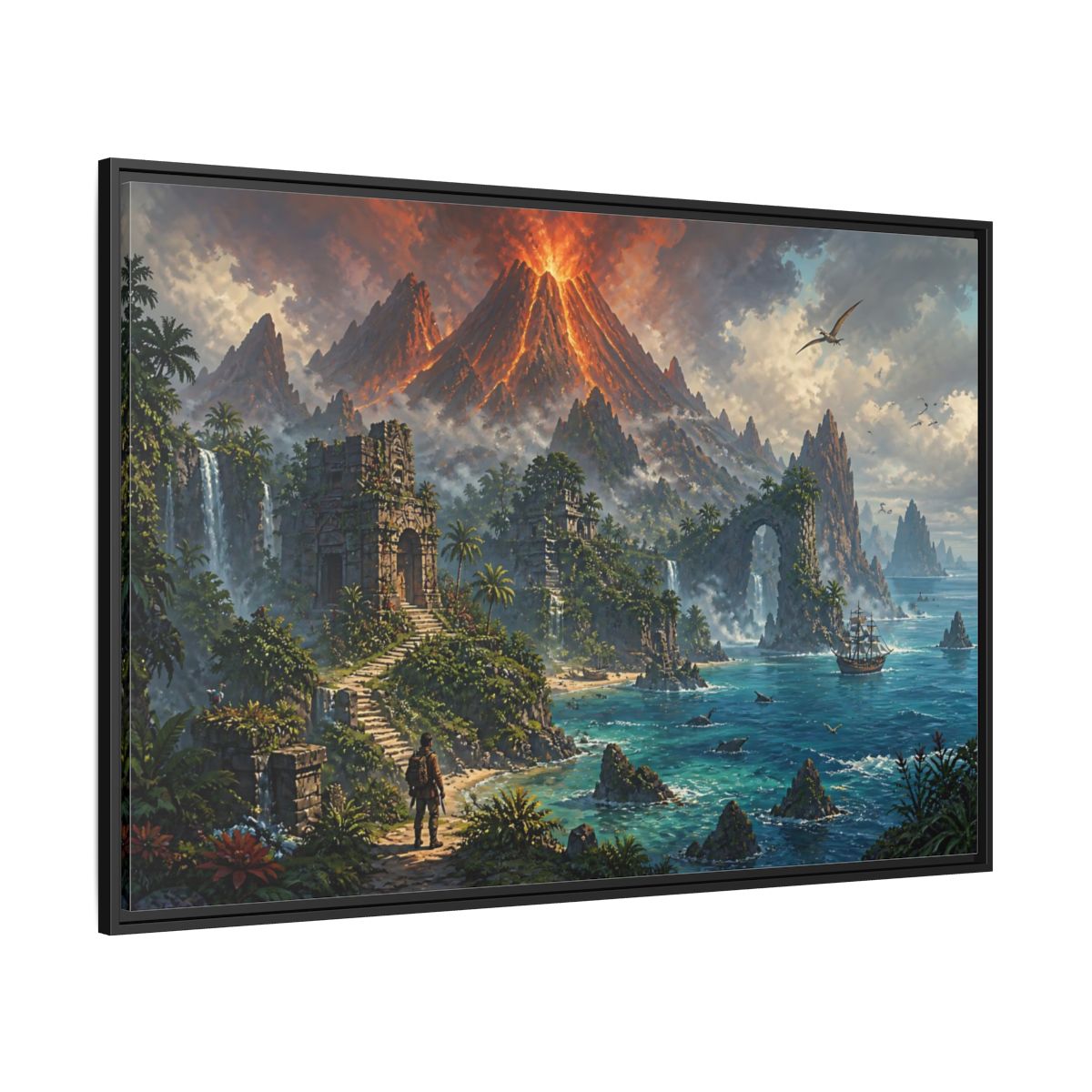 Side Mockup 12. Volcanic Island Adventure shown as framed canvas print