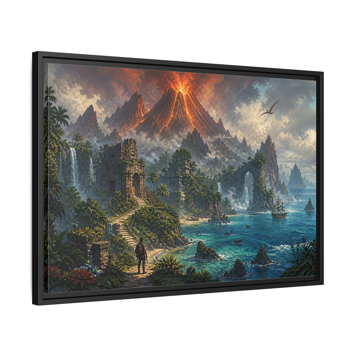 Side Mockup 14. Volcanic Island Adventure shown as framed canvas print