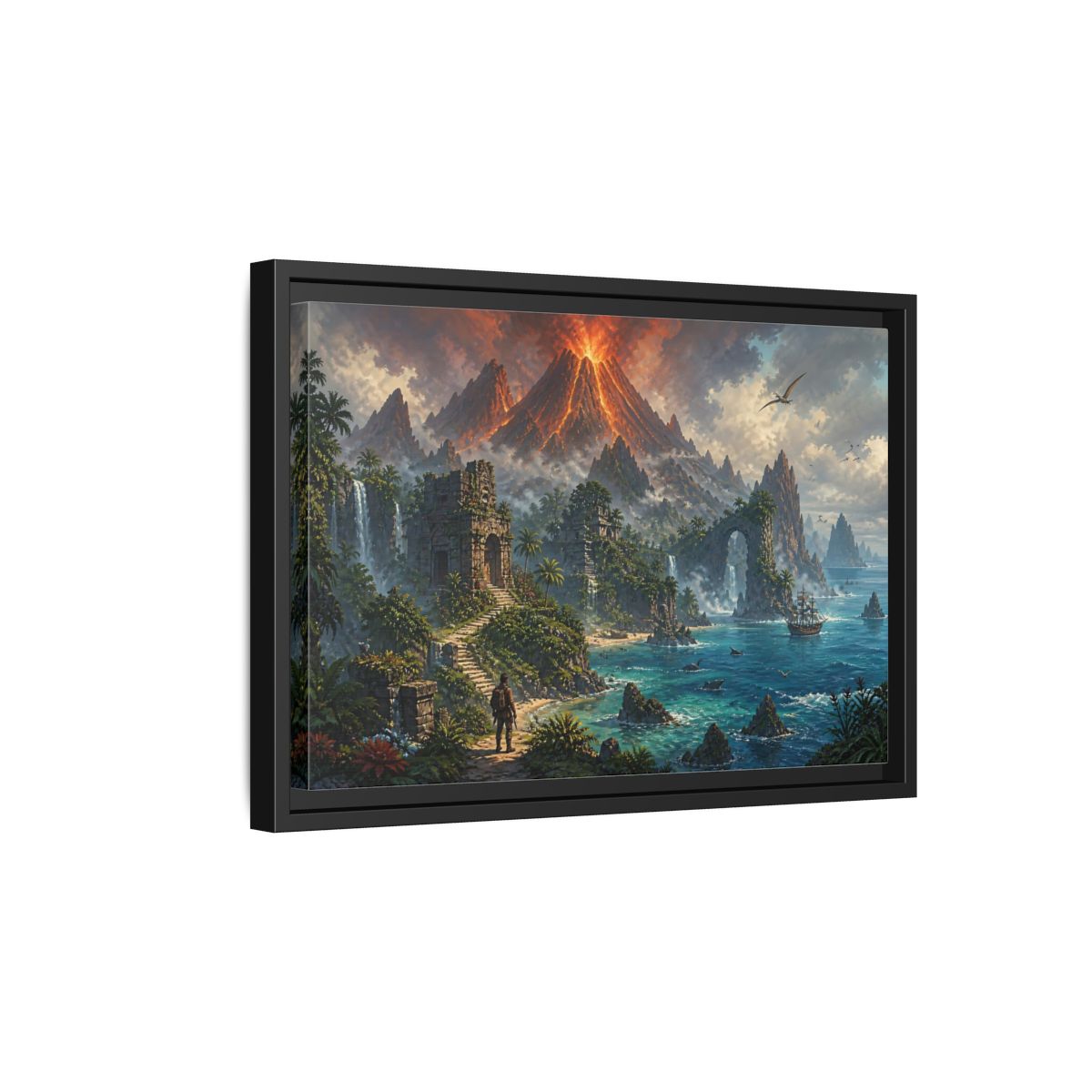 Side Mockup 6. Volcanic Island Adventure shown as framed canvas print