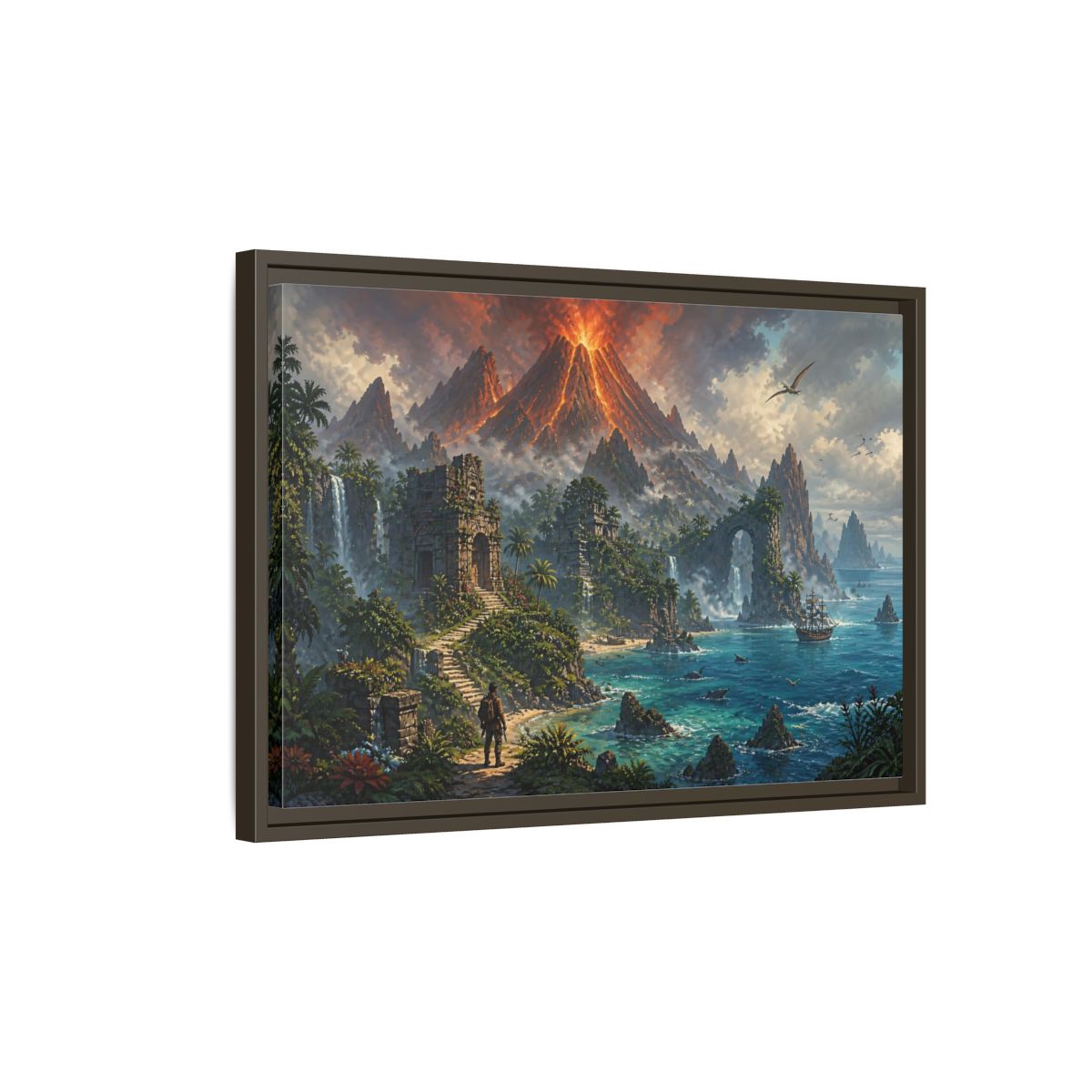 Side Mockup 2. Volcanic Island Adventure shown as framed canvas print