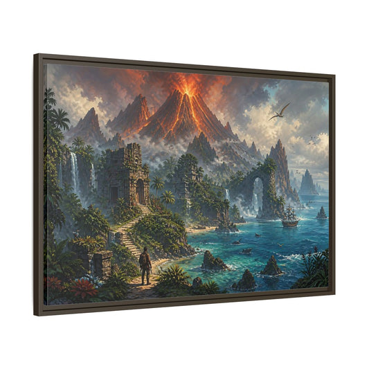 Main Mockup. Volcanic Island Adventure shown as framed canvas print