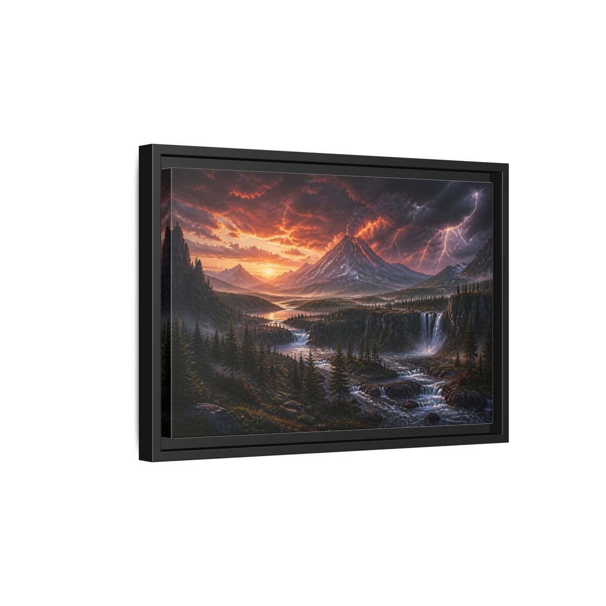 Side Mockup 6. Volcanic Storm At Dusk shown as framed canvas print