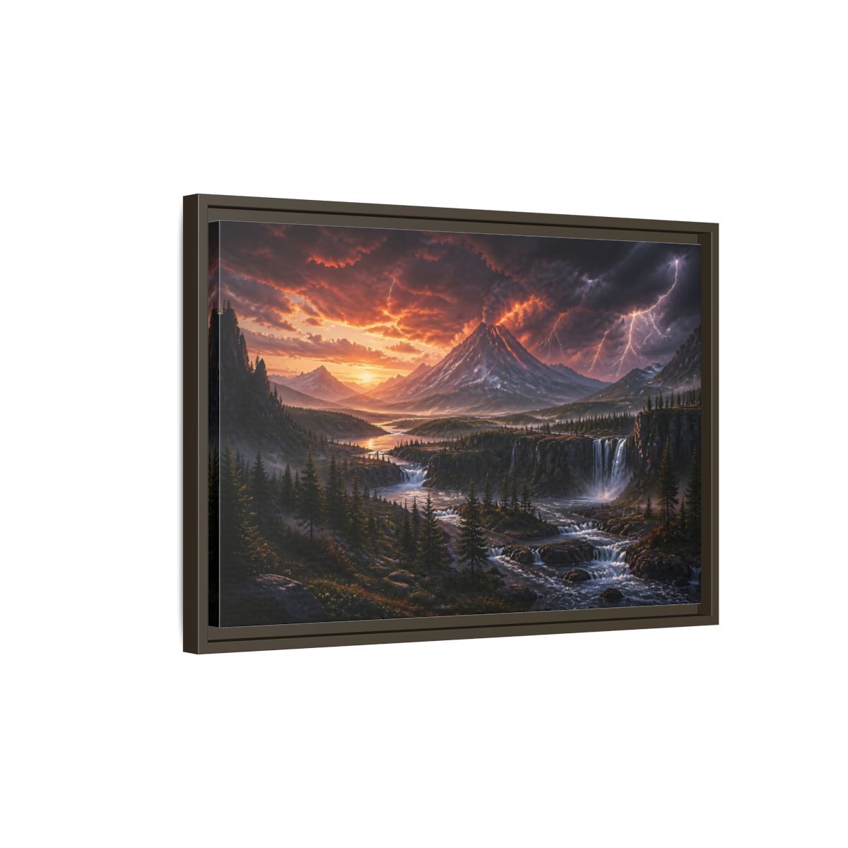 Side Mockup 2. Volcanic Storm At Dusk shown as framed canvas print