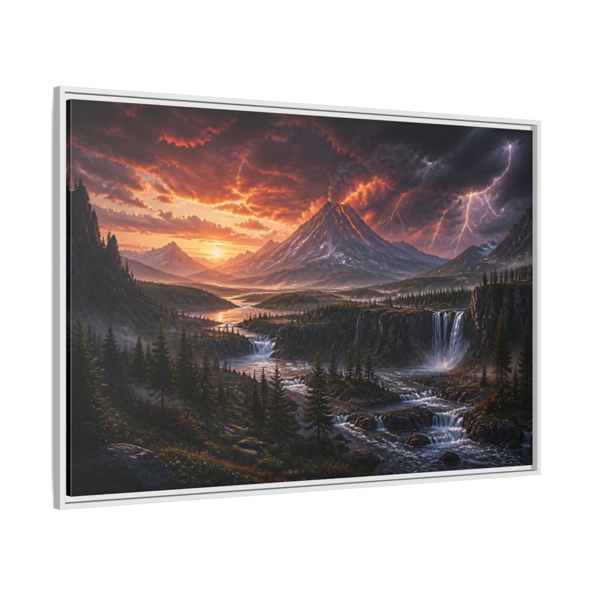 Side Mockup 7. Volcanic Storm At Dusk shown as framed canvas print