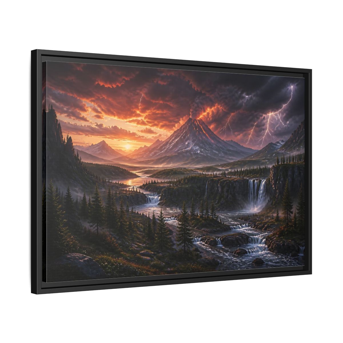 Side Mockup 14. Volcanic Storm At Dusk shown as framed canvas print