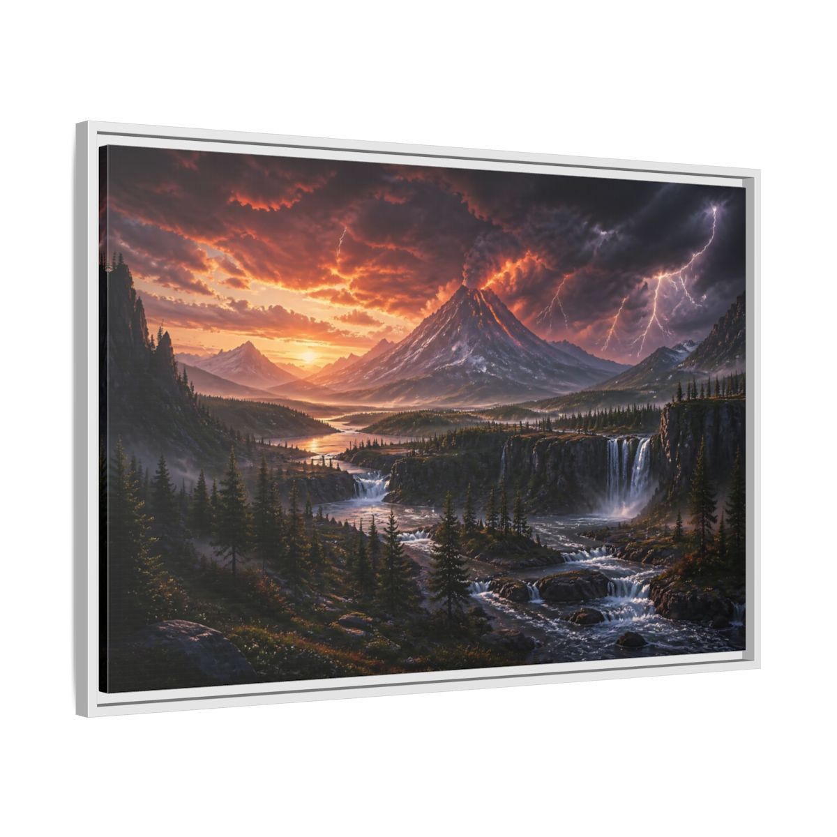 Side Mockup 9. Volcanic Storm At Dusk shown as framed canvas print