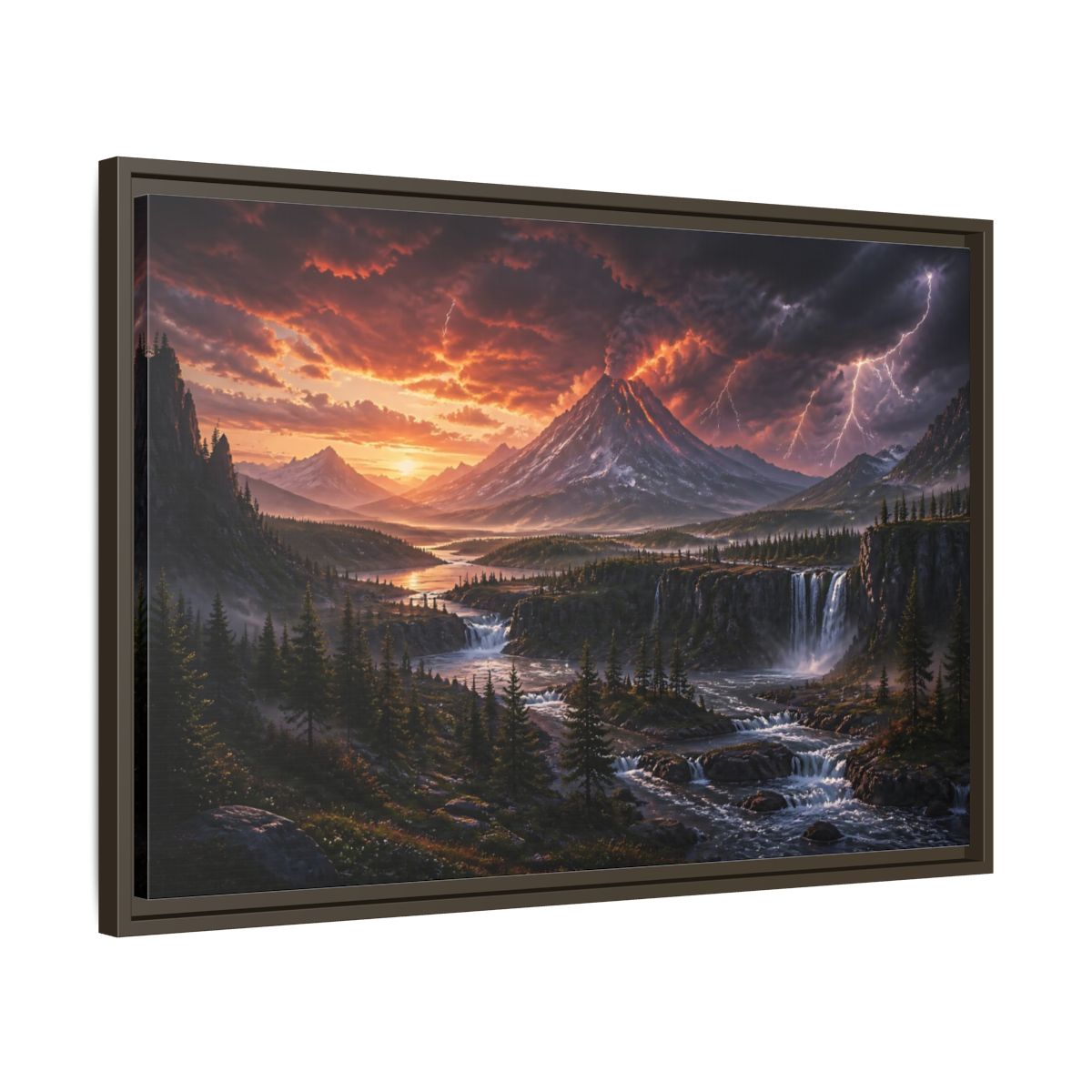 Side Mockup 11. Volcanic Storm At Dusk shown as framed canvas print