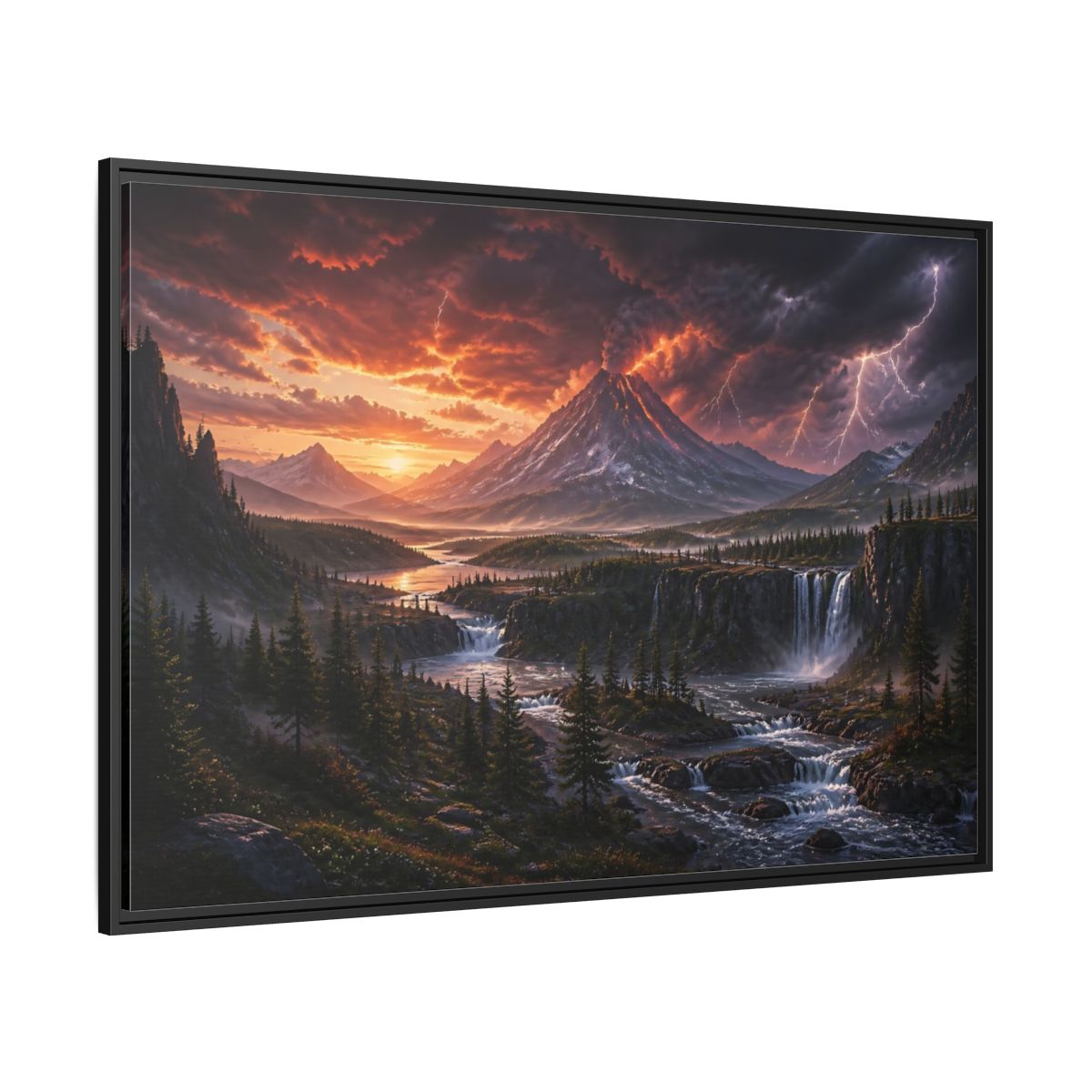 Side Mockup 12. Volcanic Storm At Dusk shown as framed canvas print