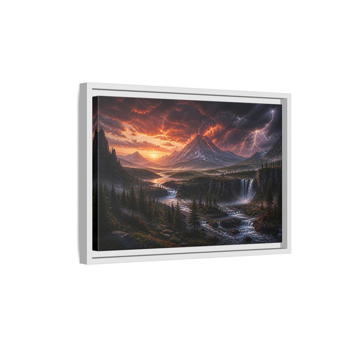 Side Mockup 4. Volcanic Storm At Dusk shown as framed canvas print