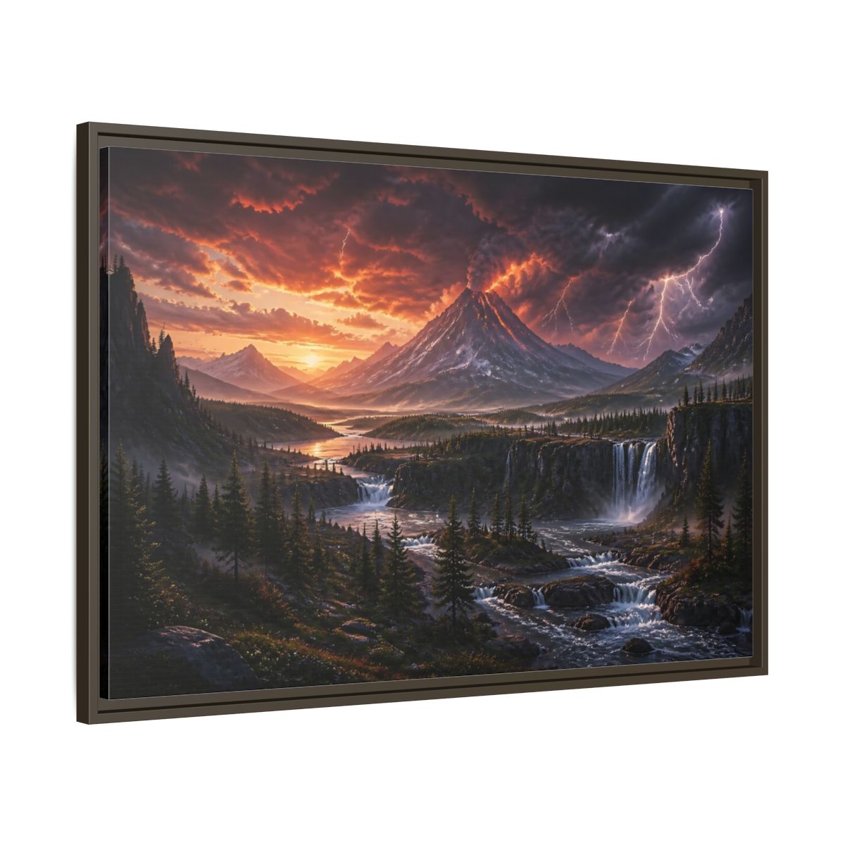 Main Mockup. Volcanic Storm At Dusk shown as framed canvas print