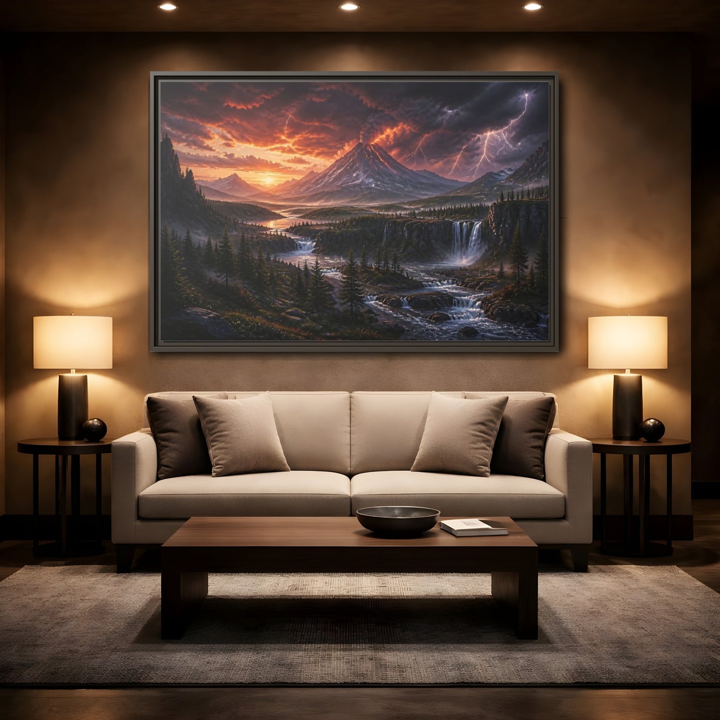 Mockup 2. Volcanic Storm At Dusk shown as framed canvas print