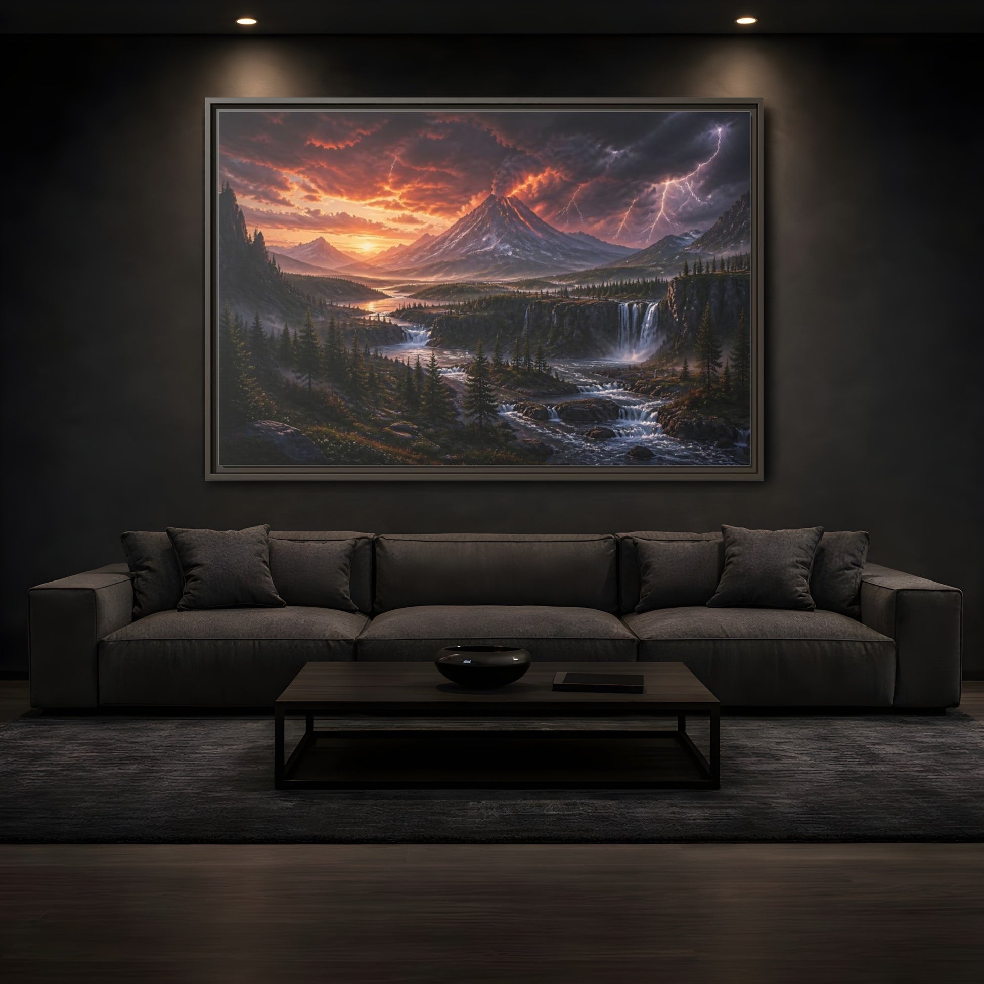 Mockup 3. Volcanic Storm At Dusk shown as framed canvas print
