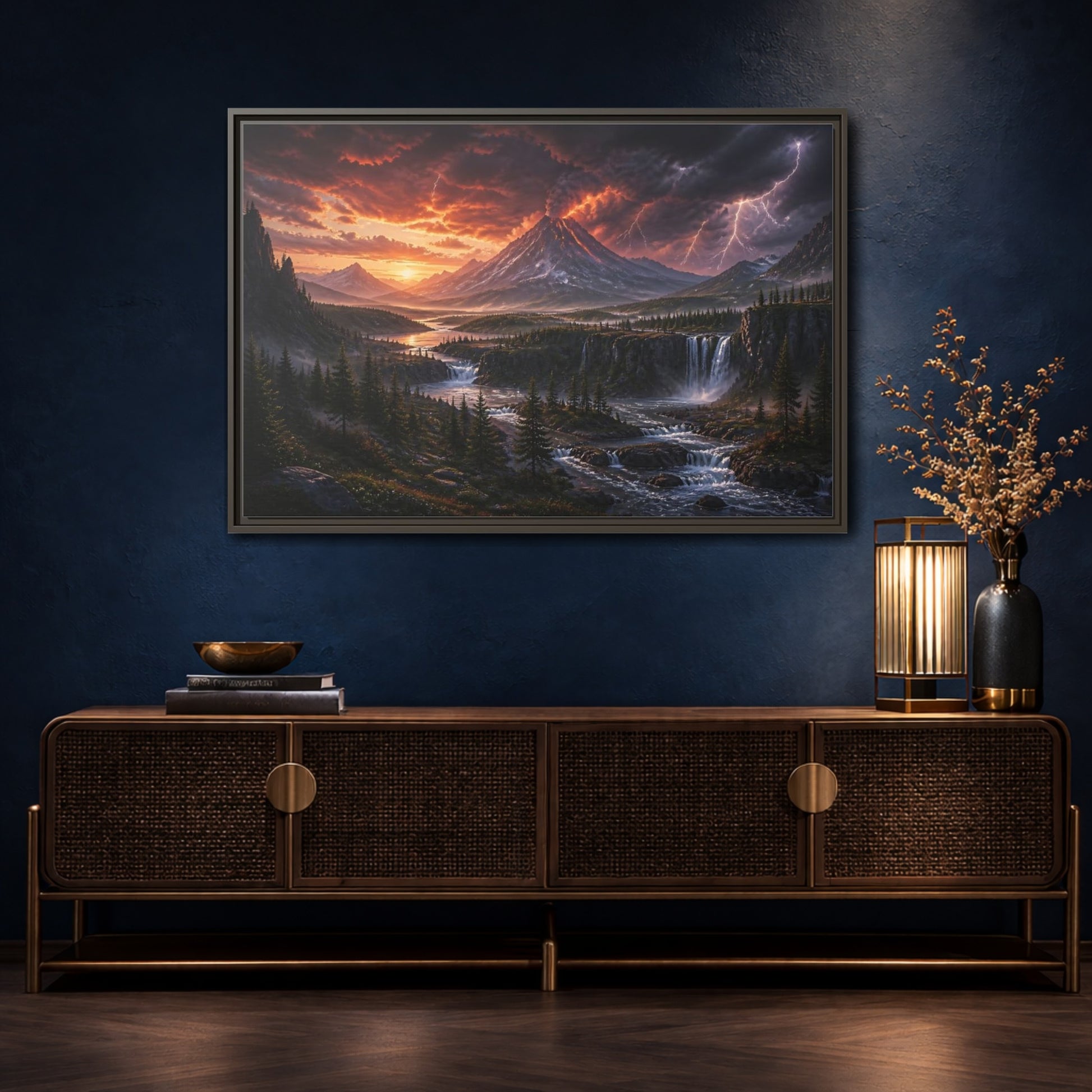 Mockup 4. Volcanic Storm At Dusk shown as framed canvas print