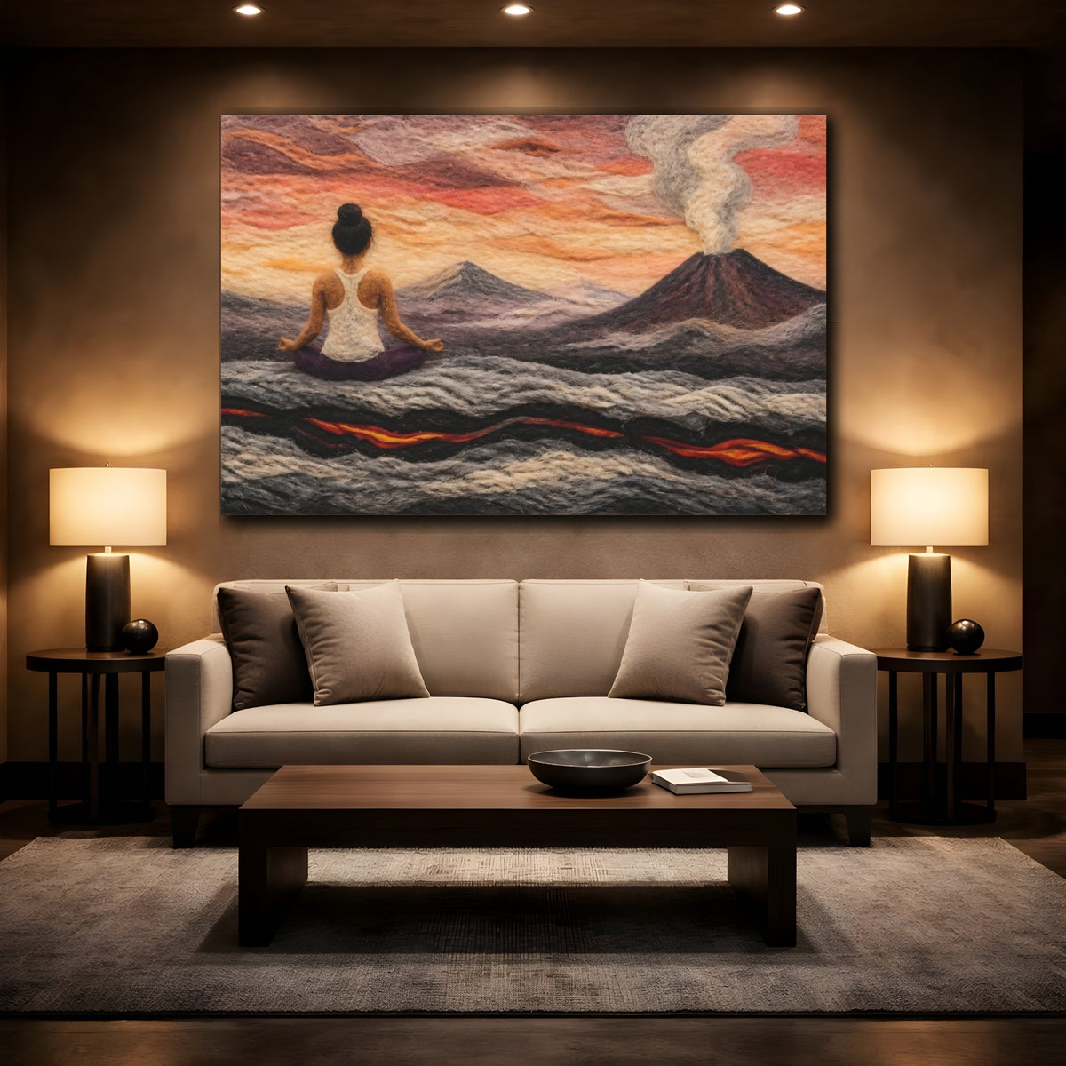 Mockup 2. Volcano Yoga Meditation shown as canvas print