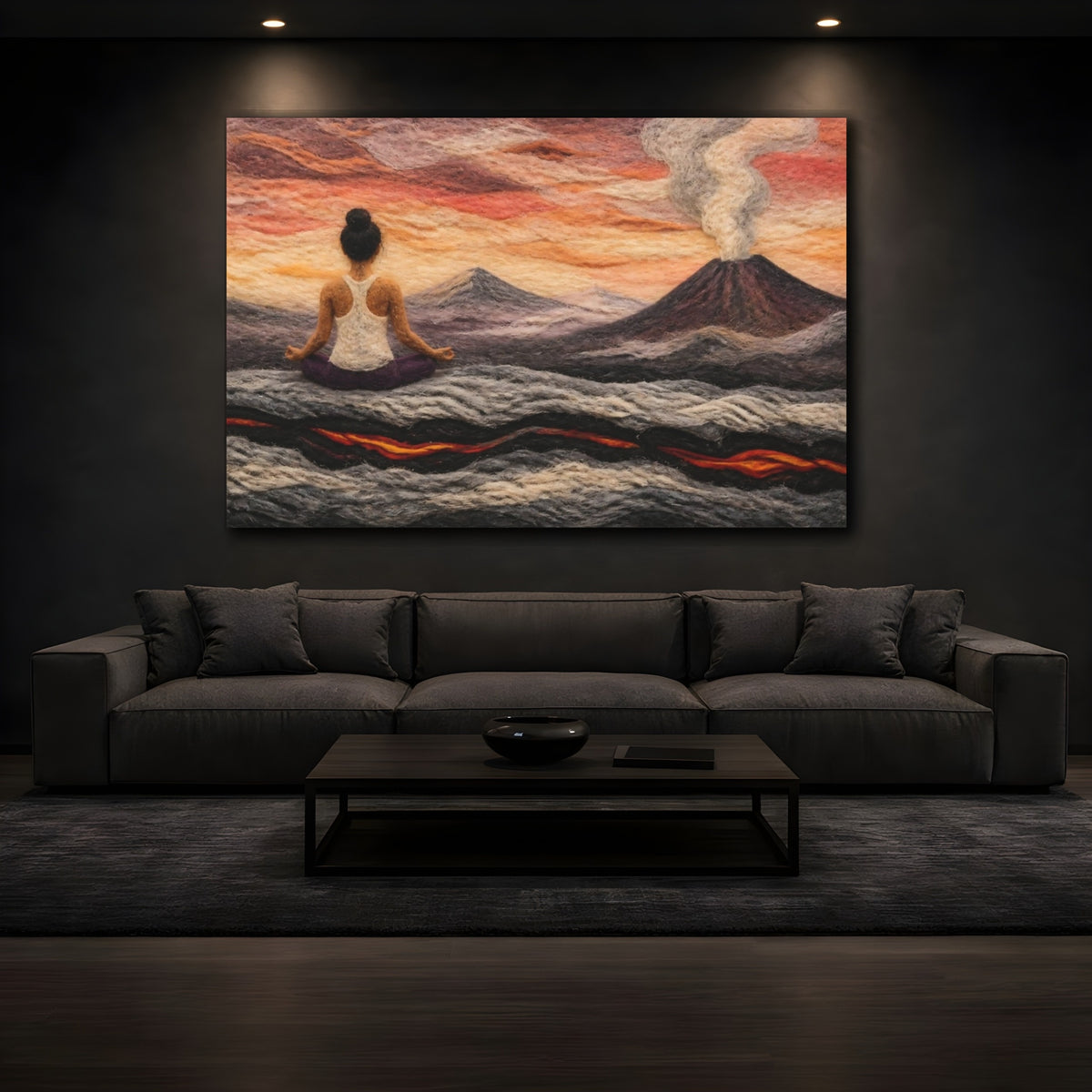 Mockup 3. Volcano Yoga Meditation shown as canvas print