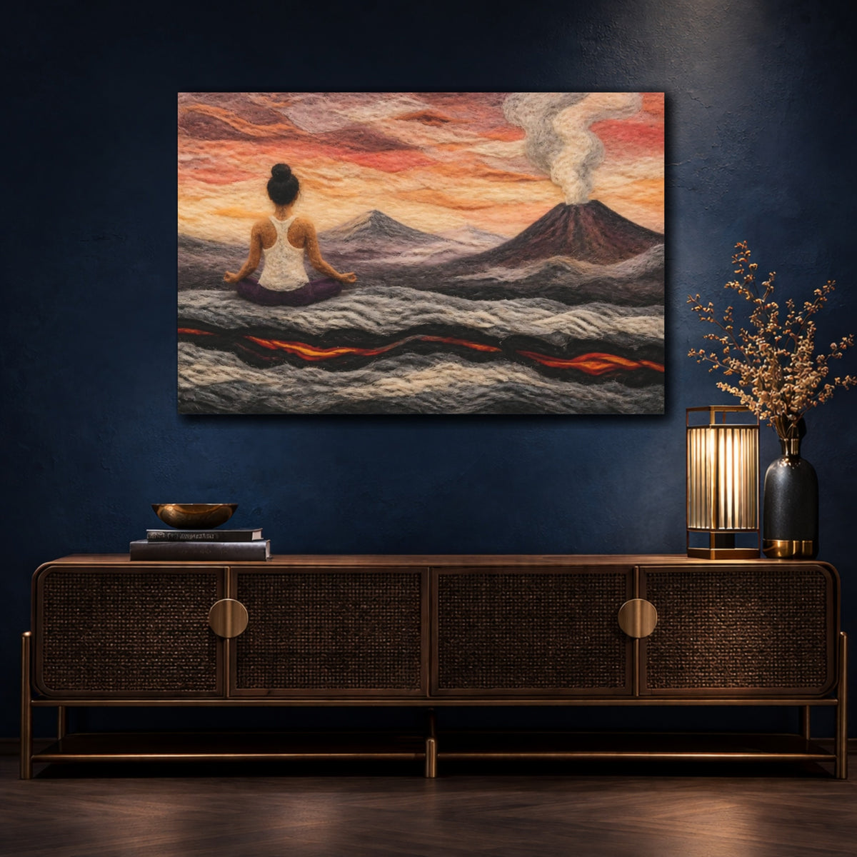 Mockup 4. Volcano Yoga Meditation shown as canvas print