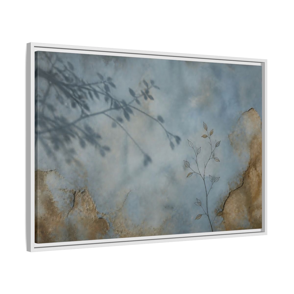 Side Mockup 9. Wabi Sabi Branch Shadow shown as framed canvas print