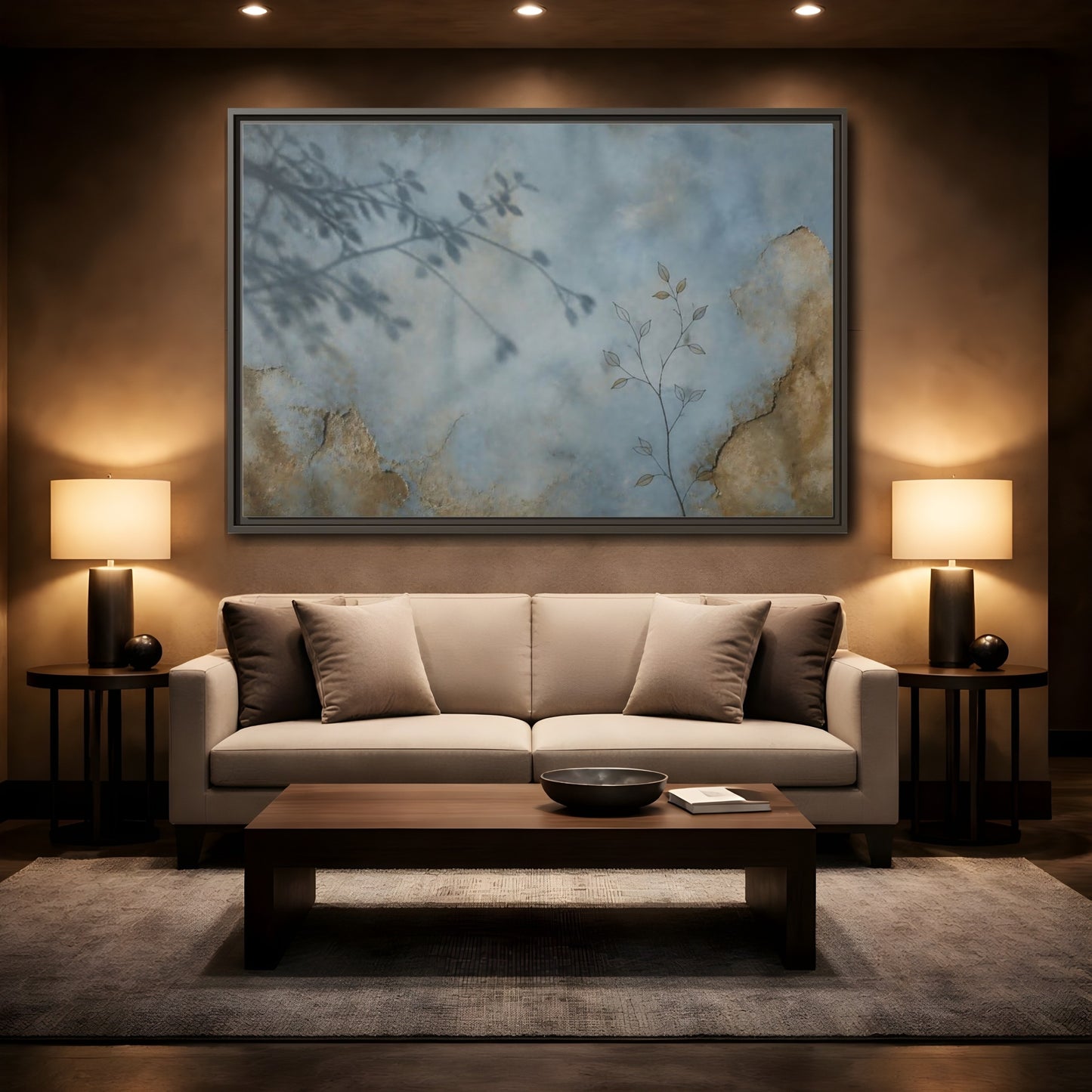 Mockup 2. Wabi Sabi Branch Shadow shown as framed canvas print