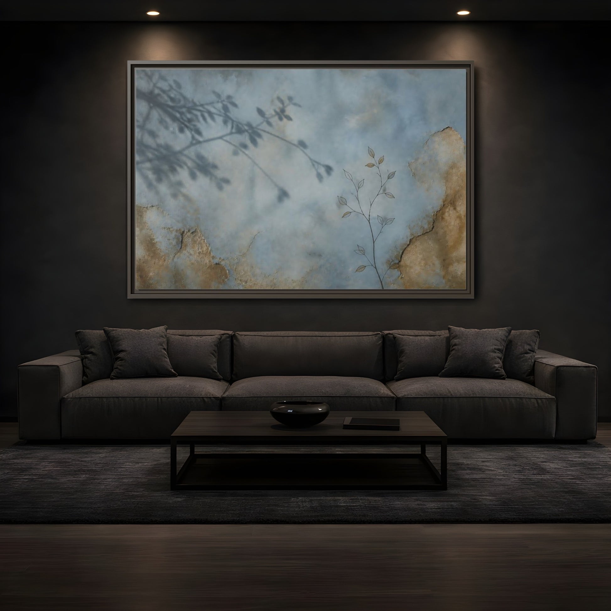 Mockup 3. Wabi Sabi Branch Shadow shown as framed canvas print