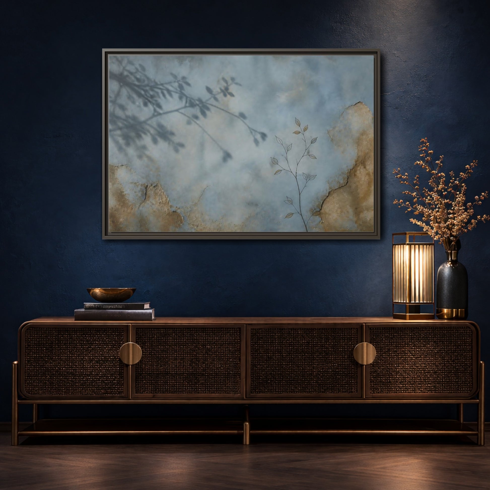 Mockup 4. Wabi Sabi Branch Shadow shown as framed canvas print