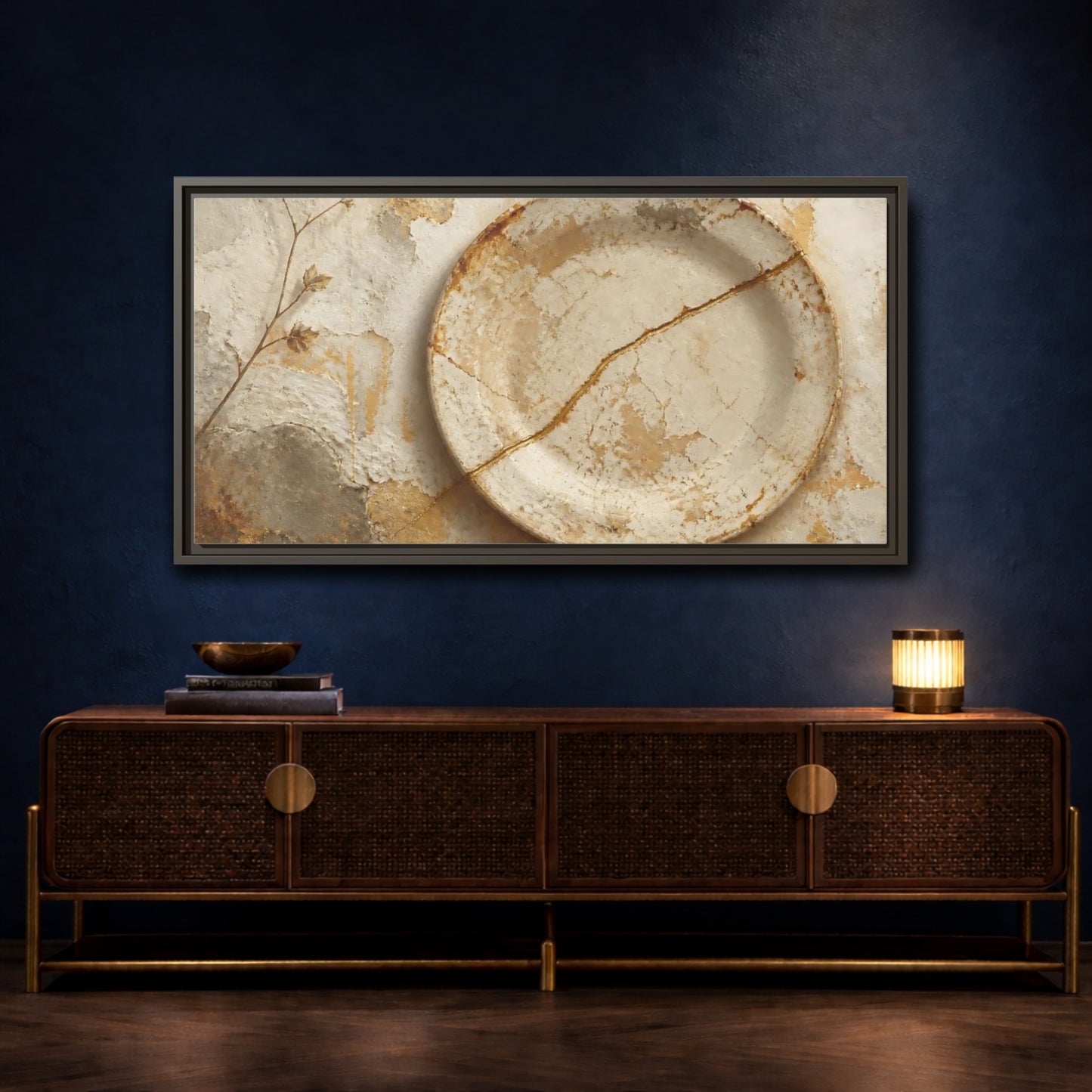 Mockup 4. Wabi Sabi Ceramic Plate shown as framed canvas print