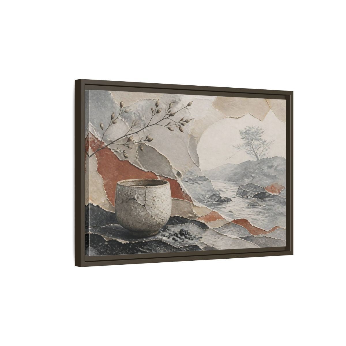 Side Mockup 2. Wabi Sabi Cracked Cup shown as framed canvas print