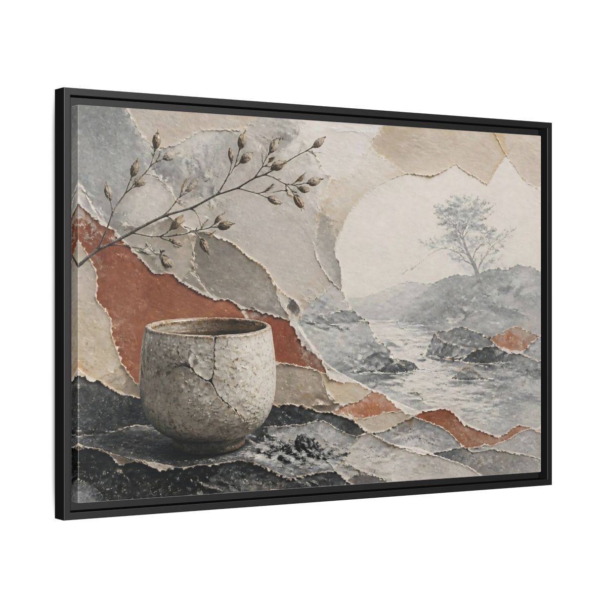 Side Mockup 13. Wabi Sabi Cracked Cup shown as framed canvas print