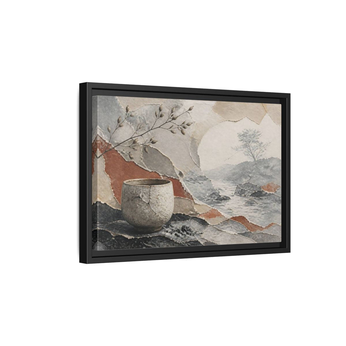 Side Mockup 6. Wabi Sabi Cracked Cup shown as framed canvas print