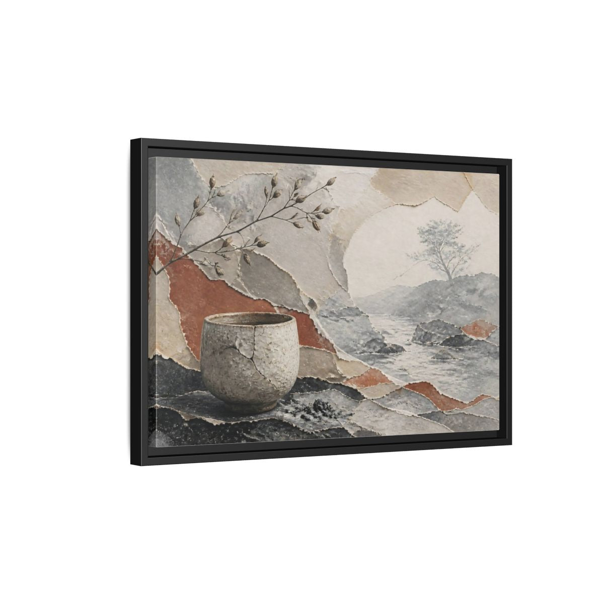 Side Mockup 3. Wabi Sabi Cracked Cup shown as framed canvas print
