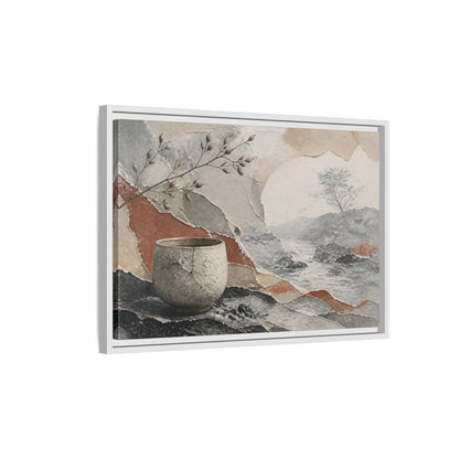 Side Mockup 1. Wabi Sabi Cracked Cup shown as framed canvas print
